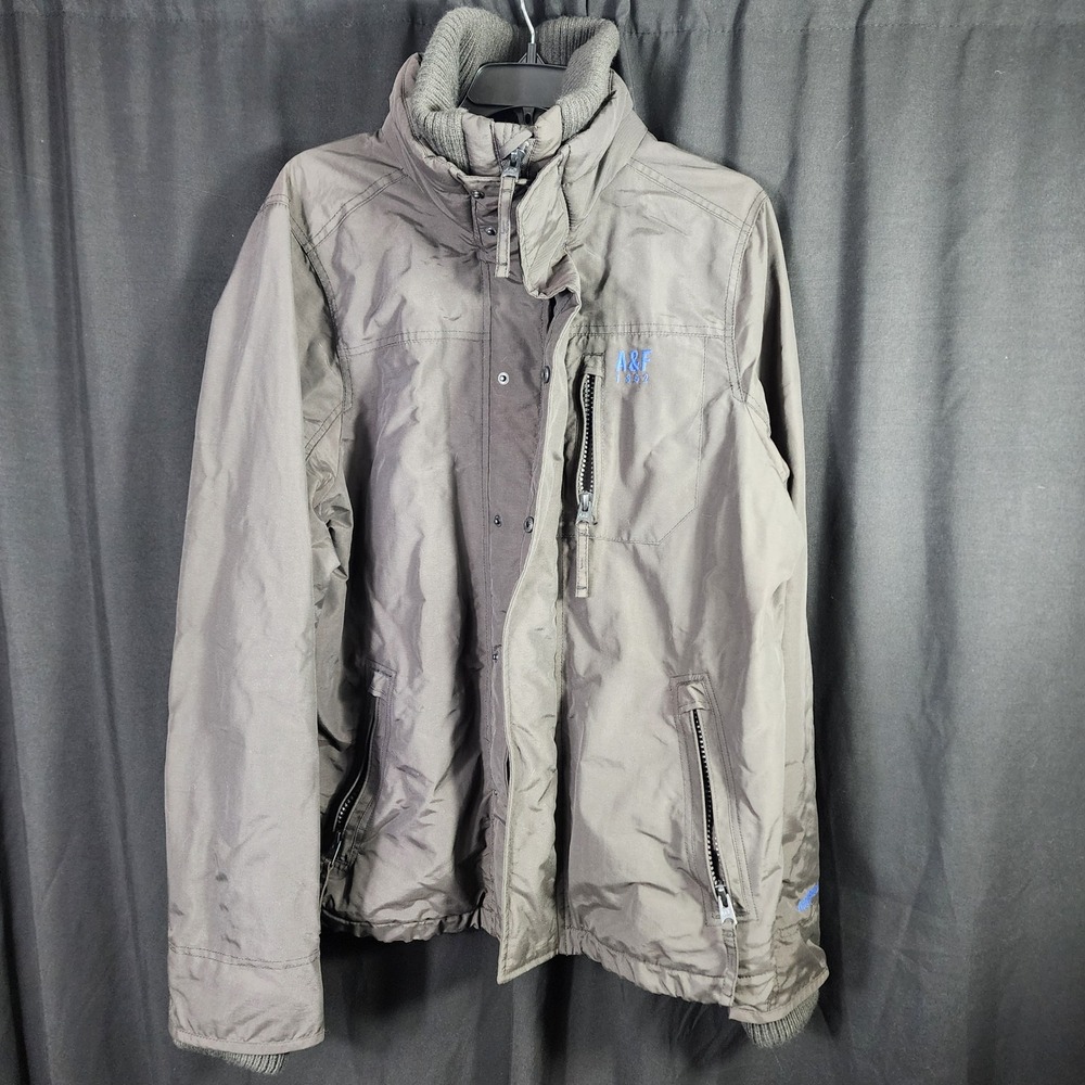 Abercrombie Mens XL Gray Windbreaker Jacket Full Zip Blue Mesh Lining A&F 1892